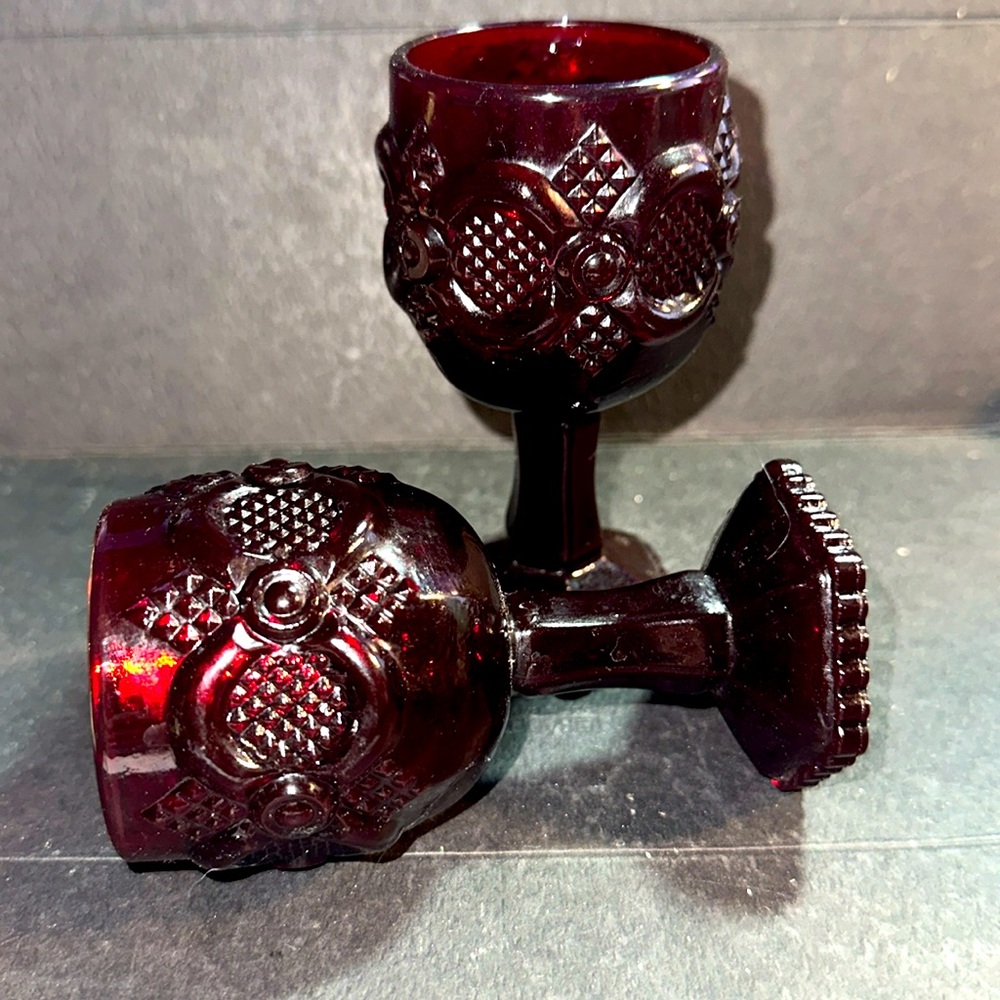 2x Avon 1876 Cape Cod Collection Ruby Red Glass Small Stemmed Goblet
